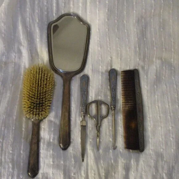 Vintage 1920s sterling 6 piece vanity/dresser set - Picture 11 of 11